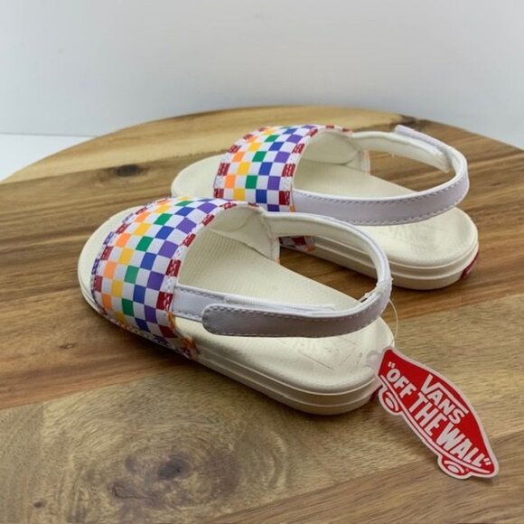 Vans Toddler La Costa Slides - Size 10 Rainbow Checkered Heel Strap New - Picture 3 of 11